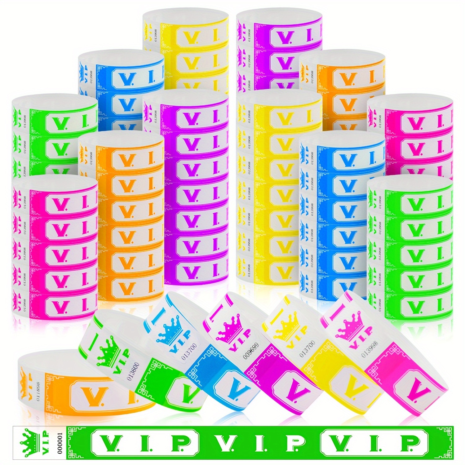 

600pcs Vip Wristbands, Fluorescent Colored Bracelets 6- , & Parties Accessories For Clubs, , And , Mixed Disposable For And