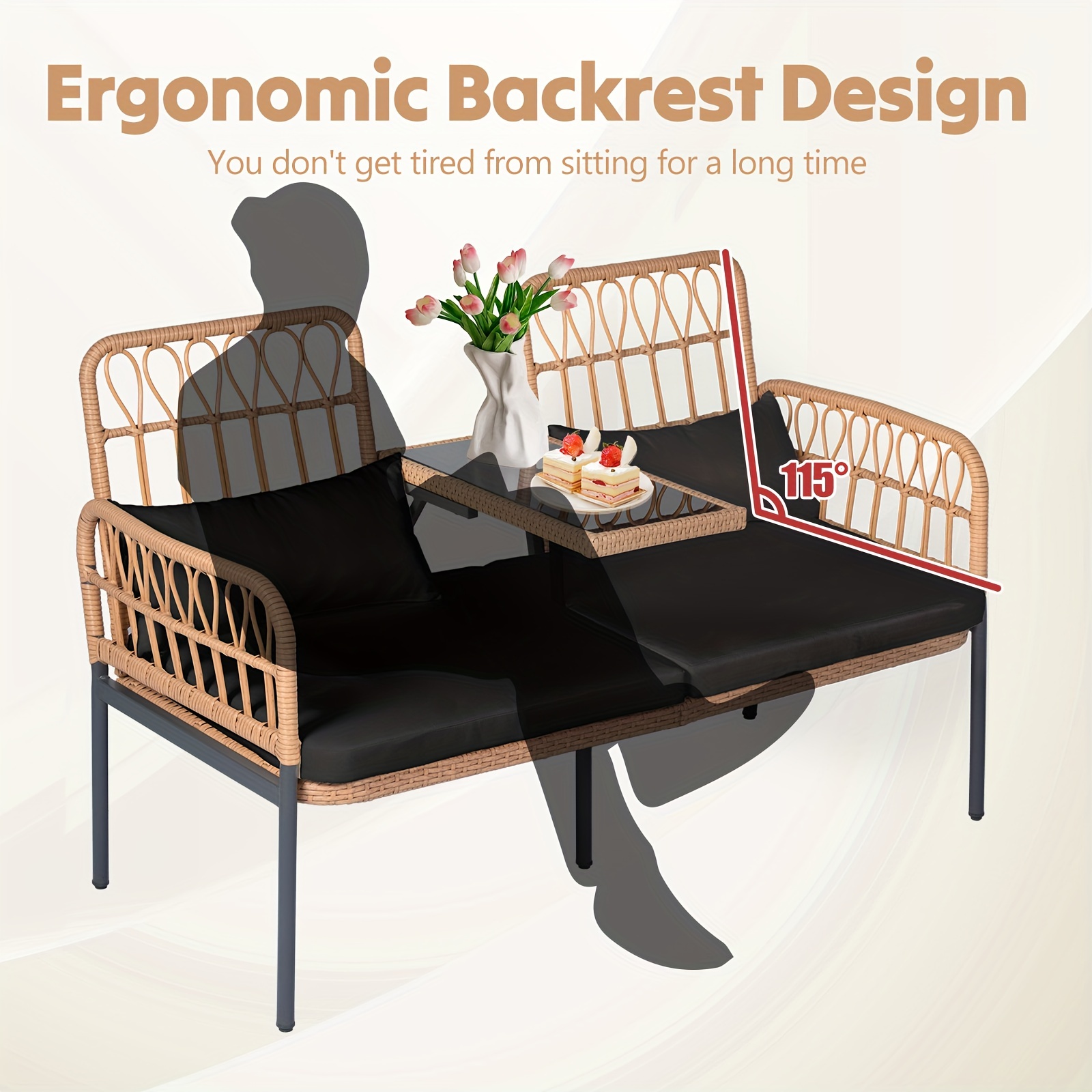 Modern Outdoor Rattan Sofa with Table - Ideal Patio Set with Cushions And Glass Coffee Table for Your Balcony, Lawn, Garden, Or Backyard