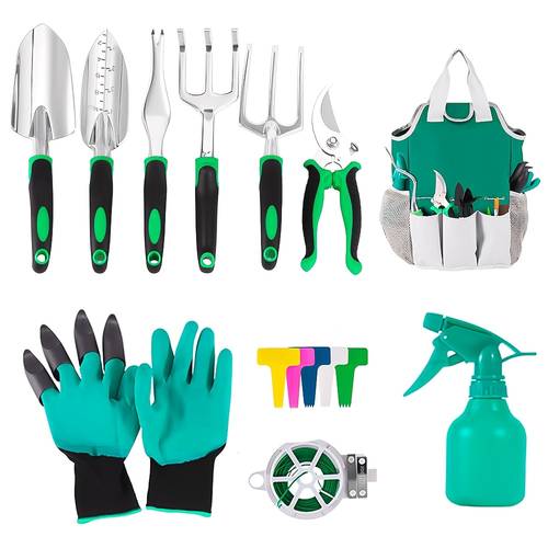 3 16pcs garden tool set stainless steel heavy duty gardening tool set non slip handle sturdy and durable garden tote organizer bag shovel remover weeder hand rake hoe multifunctional pruning shears suitable for beginners professionals