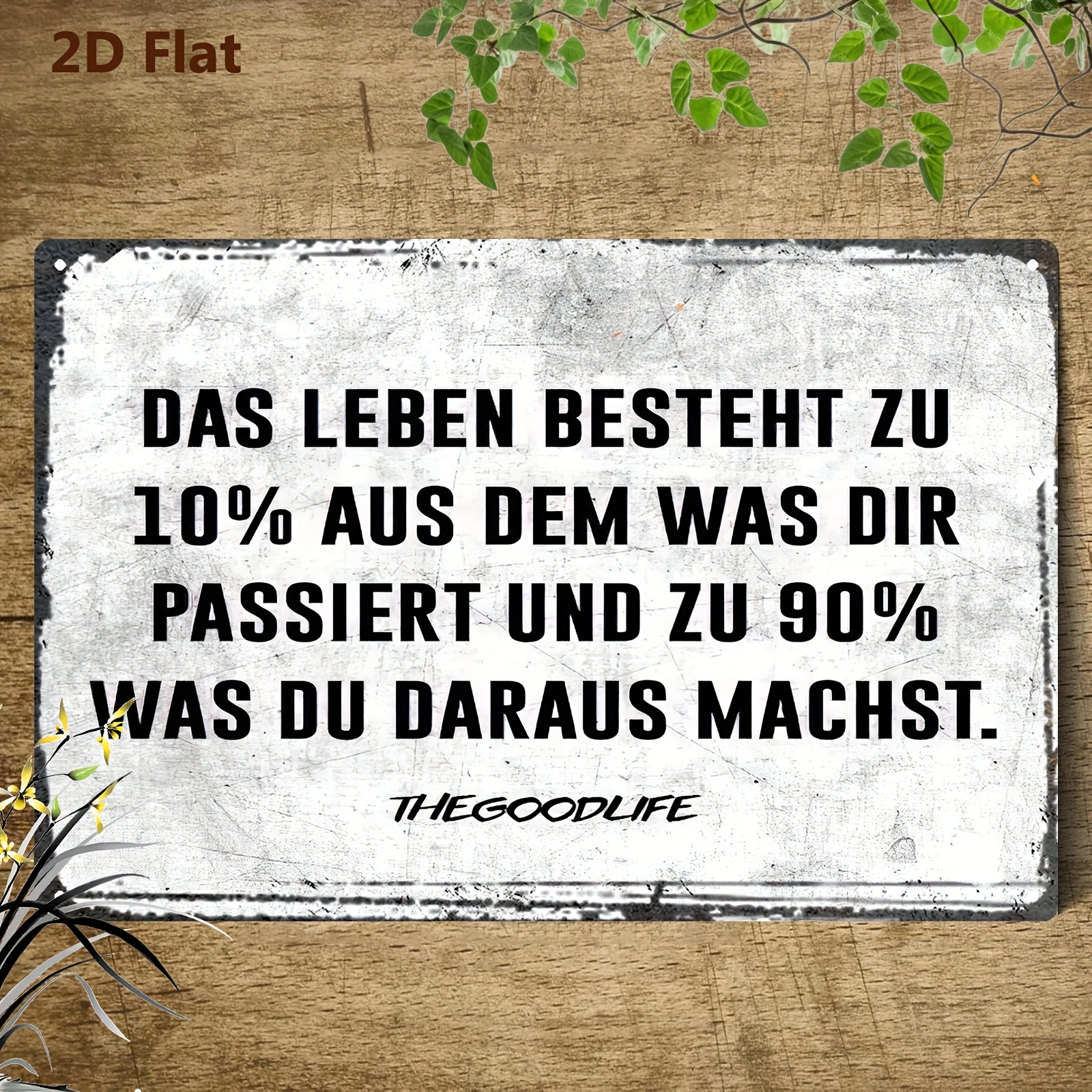 Image of 2d Flat, Decorative Sign& Plaque, 2d Flat, 1pc German Quote Metal Wall Sign- "90% Success Due To Luck" German Proverb Iron Plaque(8x12 Inch)- Traditional German For Home, Office, Bar Decor, 2d Flat