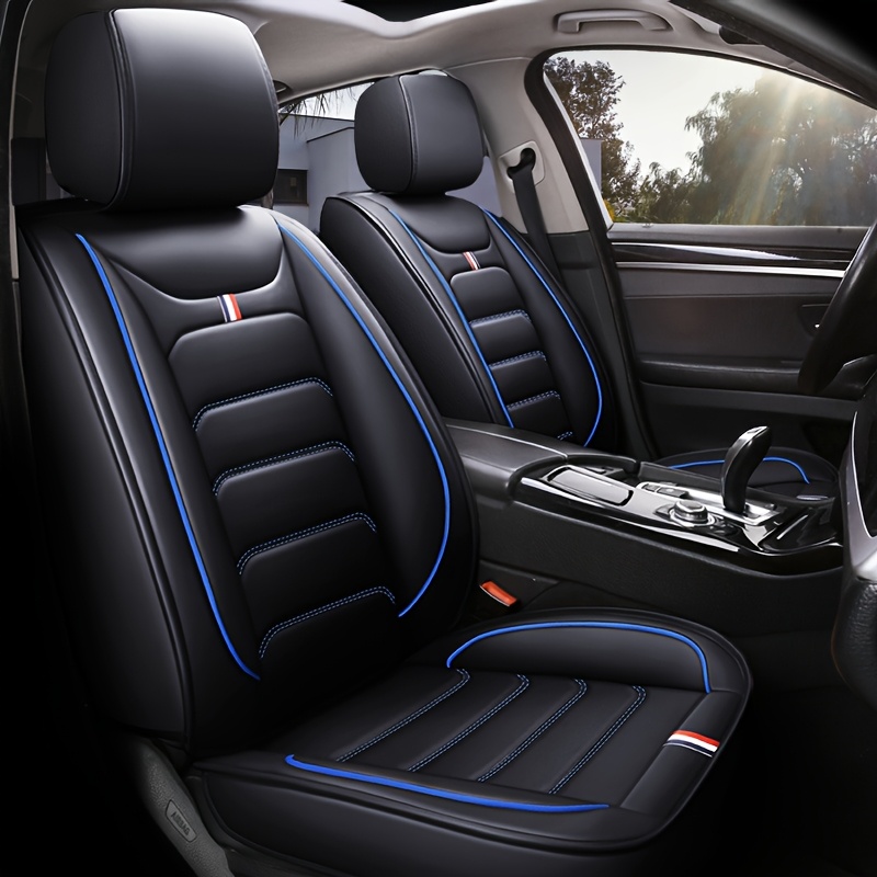 5-Seats AUTO Car Seat Covers Premium Waterproof Leatherette Cushion Full Surrounded Front And Rear Protectors Universal Accessories Fit Most Vehicles SUV Truck Sedan Automotive Vehicle Auto Interior Protector, Airbag Compatible