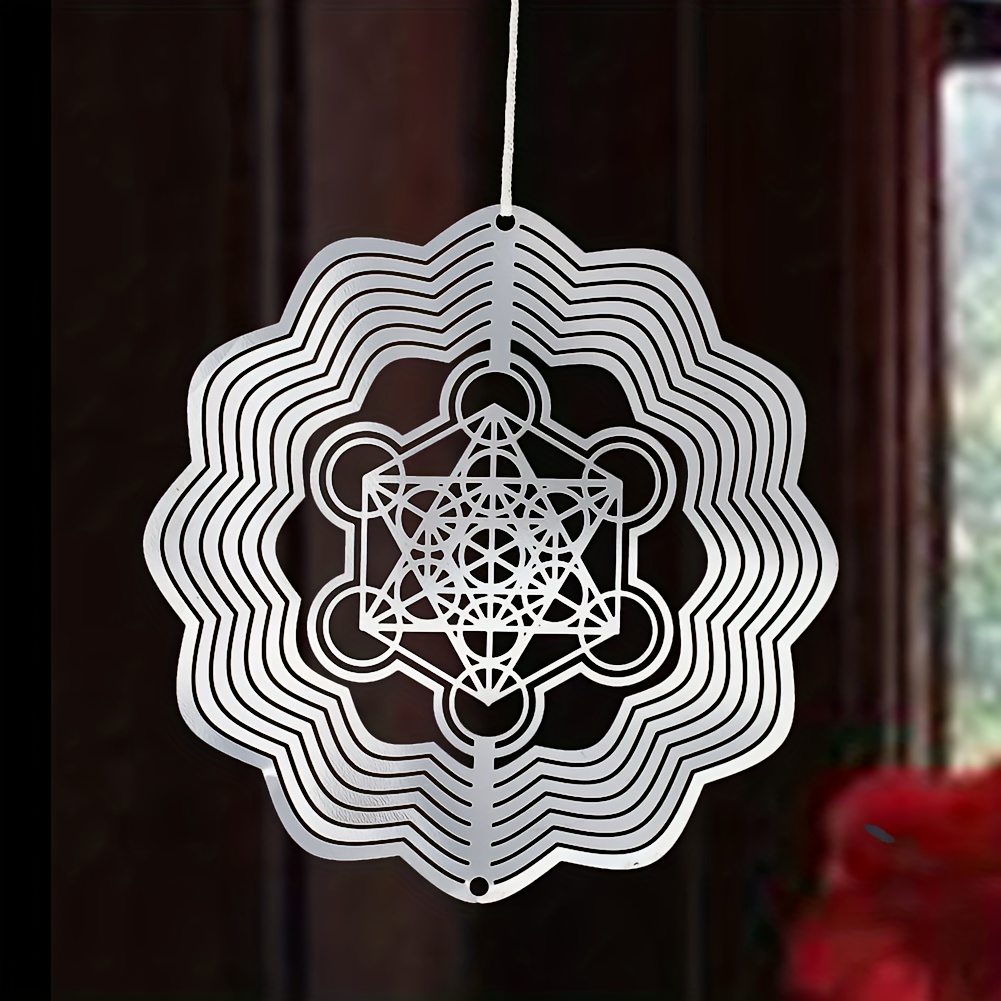 

Stainless Steel Wind Spinner - 3d Metatron's Cube, Sacred Geometry Meditation Hanging Ornament - Art Deco, Non-electric, Featherless Spiritual Decor For Weddings, Gardens, Windows - Fantasy Theme