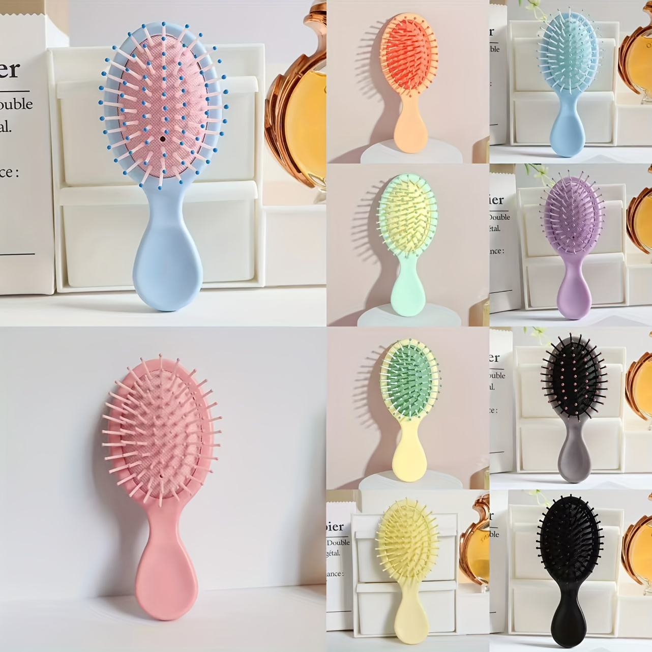 TEMU 8/10pcs Macaron Mini Comb Set With Air Cushion Detangling Comb, Portable , Plastic Bristles