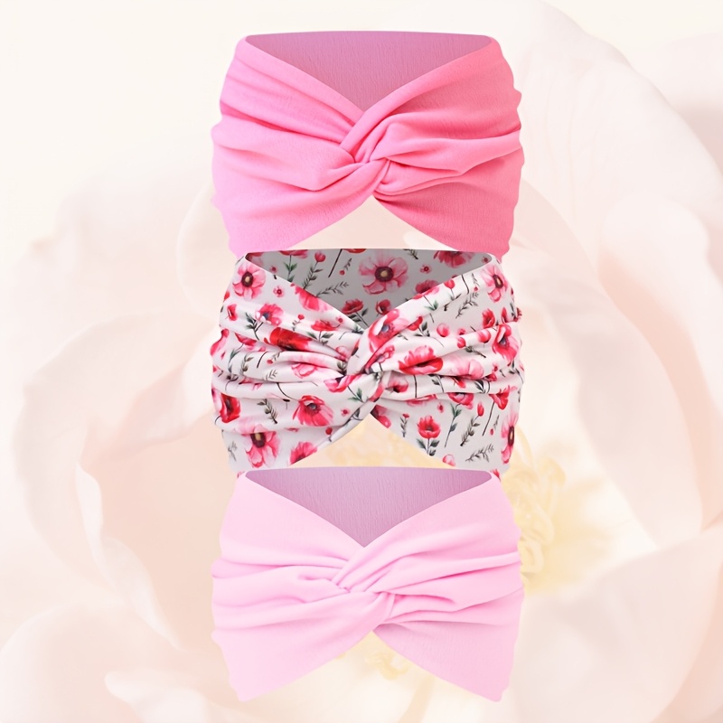 TEMU 3pcs Spring Summer New Arrival Solid Color Printed Fashion Hair Bands Women Hair Ties Set Available Daily Use