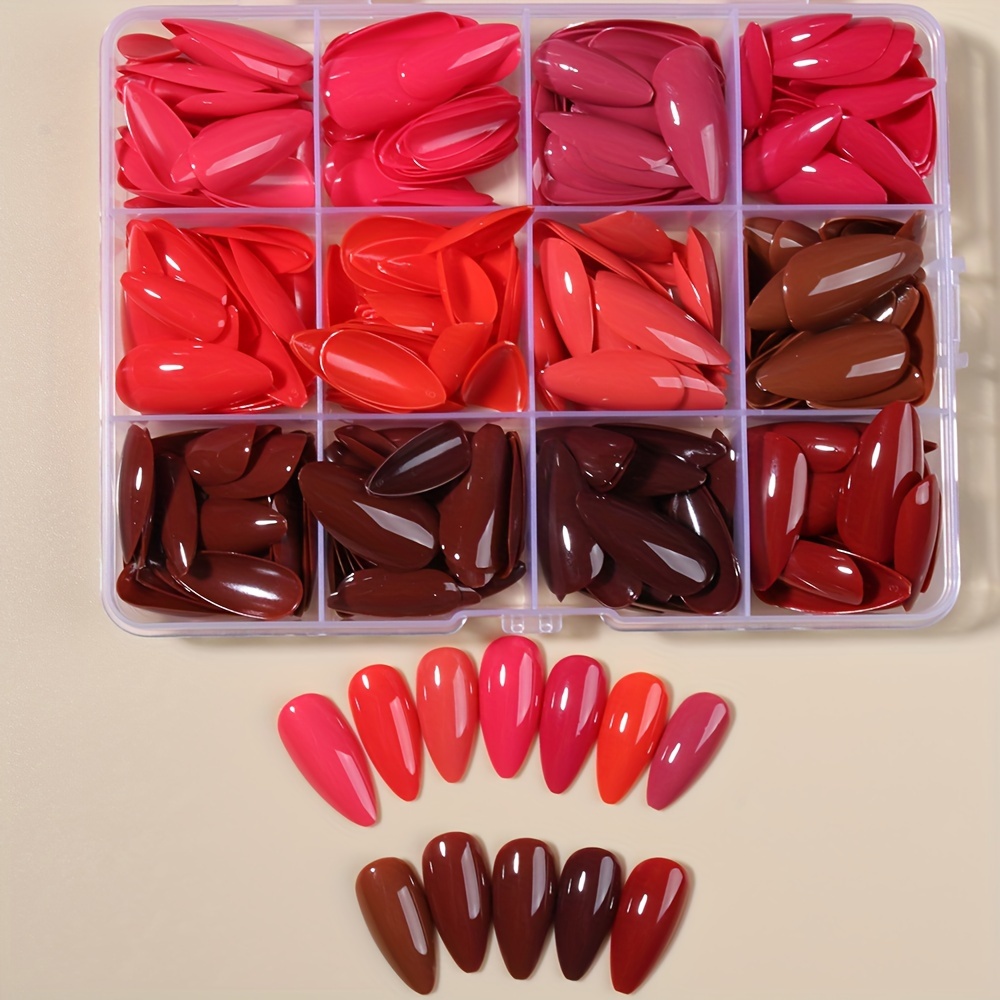 

360pcs Press On Nails Almond Shaped - Glossy Mixed Colors Medium Length Full Cover Acrylic False Nails Set - Pure Color Diy Nail Art With Storage Box For Women And Girls