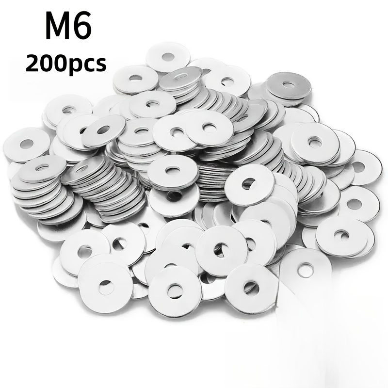 Image of 200pcs M6 Washers, Washers With Enlarged And Thickened Flat Washers, Metal Circular - Stainless Steel Screw Washers, Galvanized Thickened Metal Sealing Washers, Rust-proof And Corrosion-resistant