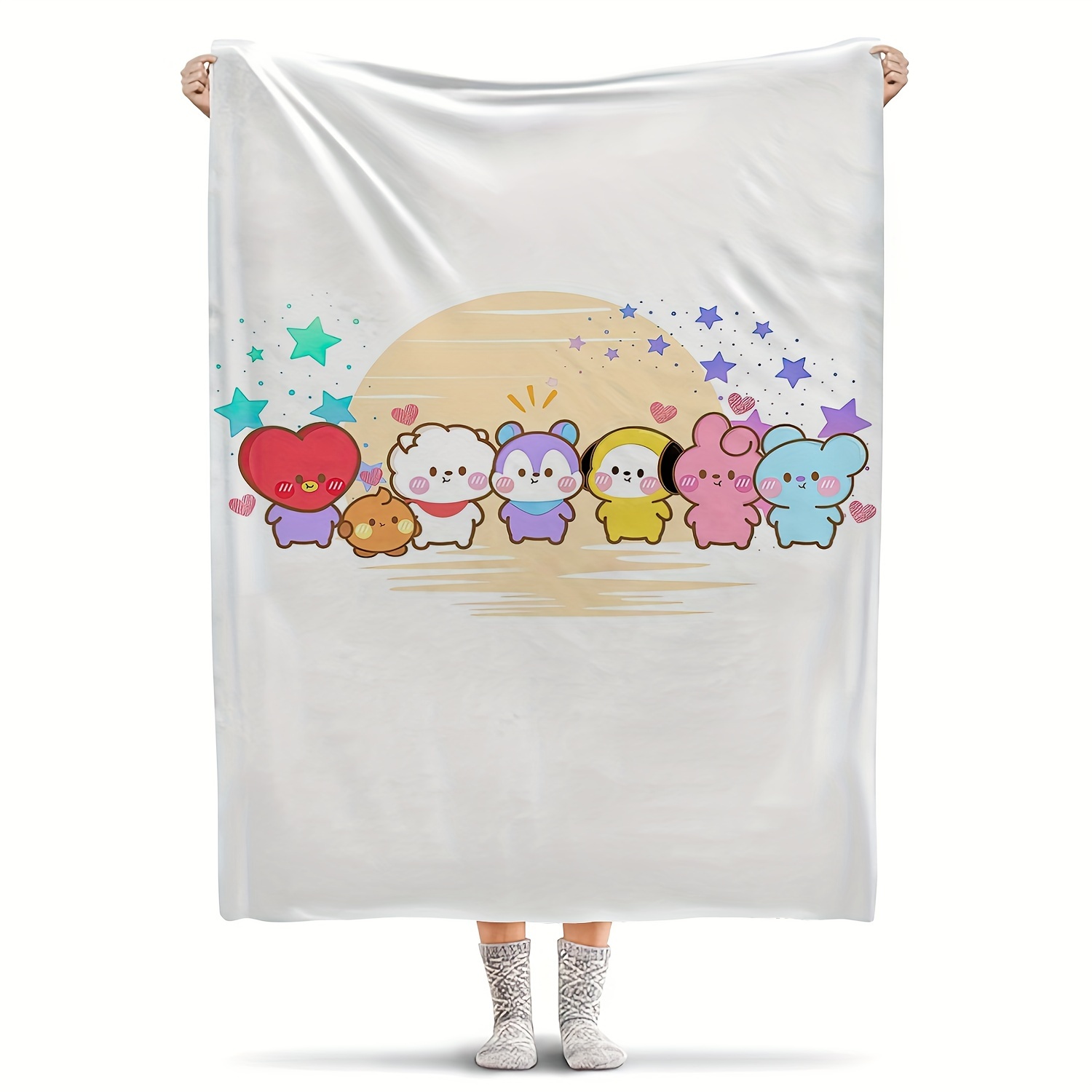 

K-pop Bts-inspired Glam Throw Blanket | Machine Washable | Digital Print With Vibrant Characters | Reversible All-season Flannel | 100% Polyester | Multipurpose, Ideal For Home Decor And Fans