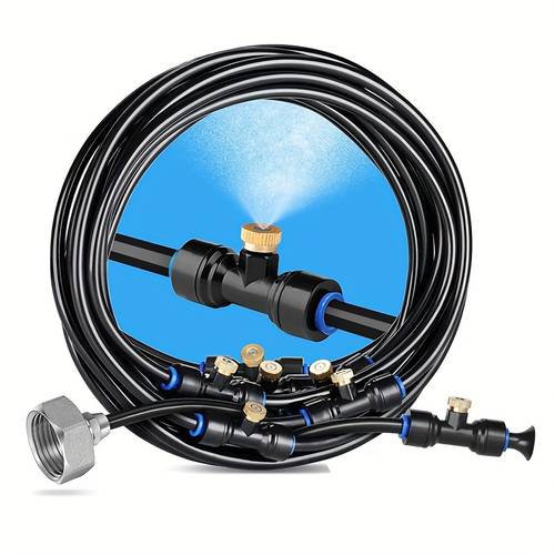 item picture outdoor drip irrigation kit with atomizing copper nozzles pvc misting system for yard humidification and cooling universal thread connector electricity free