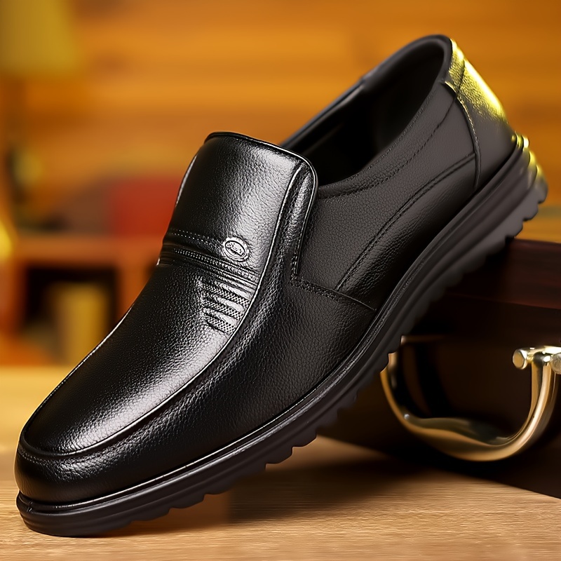 mens solid color top grain cow leather upper slip on loafer shoes comfy non slip casual rubber sole dress shoes mens footwear men s shoes 0