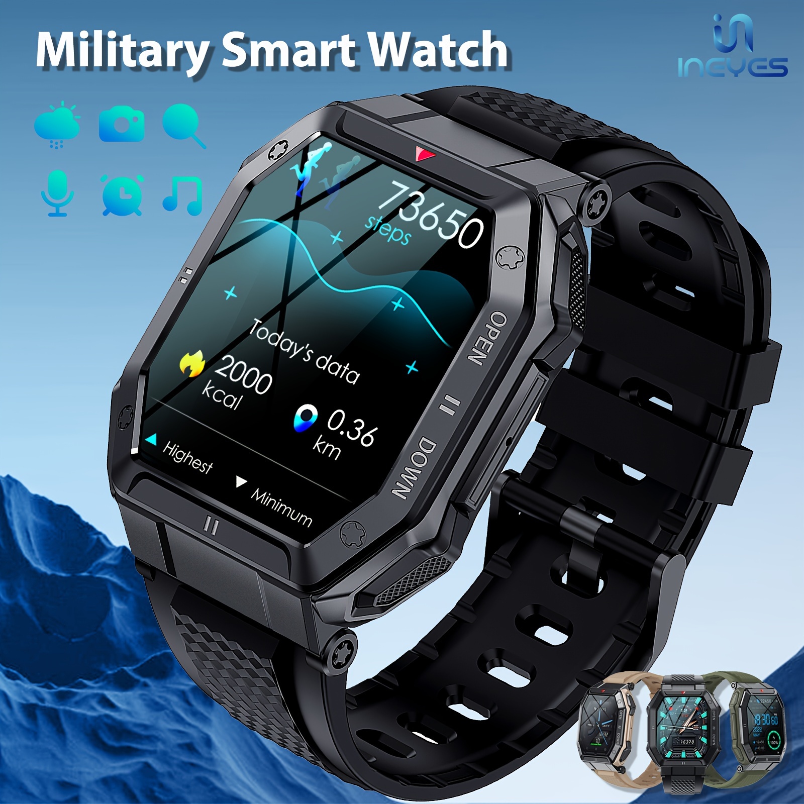 Reloj inteligente militar para hombre con presión arterial (respuesta/hacer  llamadas), reloj inteligente táctico resistente para Android y iPhone