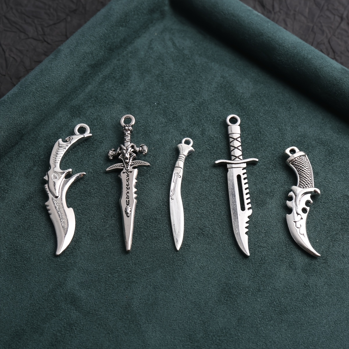TEMU 5pcs Set Fashion Vintage Pendant Charms: / Vintage Holy Sword / Hunting Knife / Tactical Knife Charms, Accessories, Dark Style Bracelet And