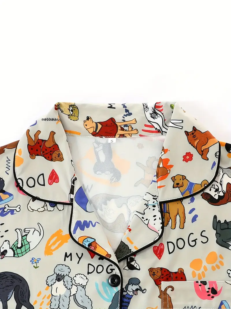 womens pajama set with animal print short sleeve button up shirt loose elastic shorts cool summer wear casual sleepwear and loungewear polyester fabric cute pajamas Product details 2