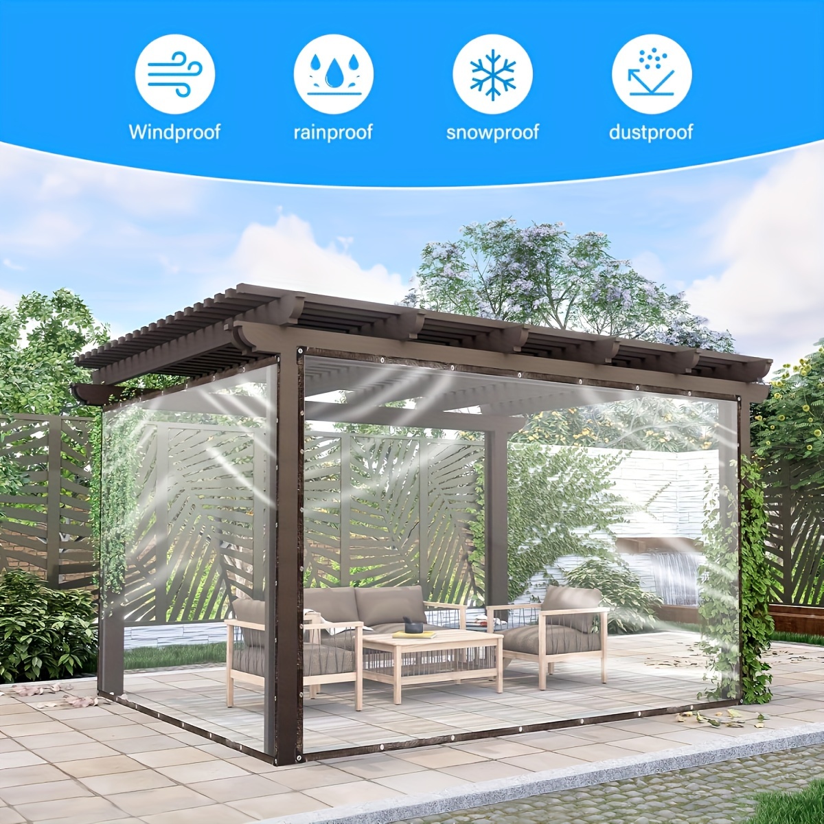 

1pc Transparent Waterproof Tarpaulin, Oilcloth Covering Film With Metal Grommets, Garden Balcony, , , Winter Plant Cover, Greenhouse Film, Outdoor Waterproof Tarpaulin