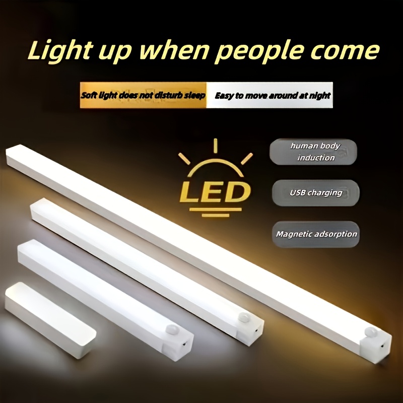 1-Pack Luz LED Inteligente con Sensor de Movimiento | Recargable, Montaje en Pared, Adecuada para Gabinetes, Armarios, Dormitorios, RVs y Escaleras, Plástico Duradero, Fijación Magnética, Iluminación Ajustable, Alimentación USB