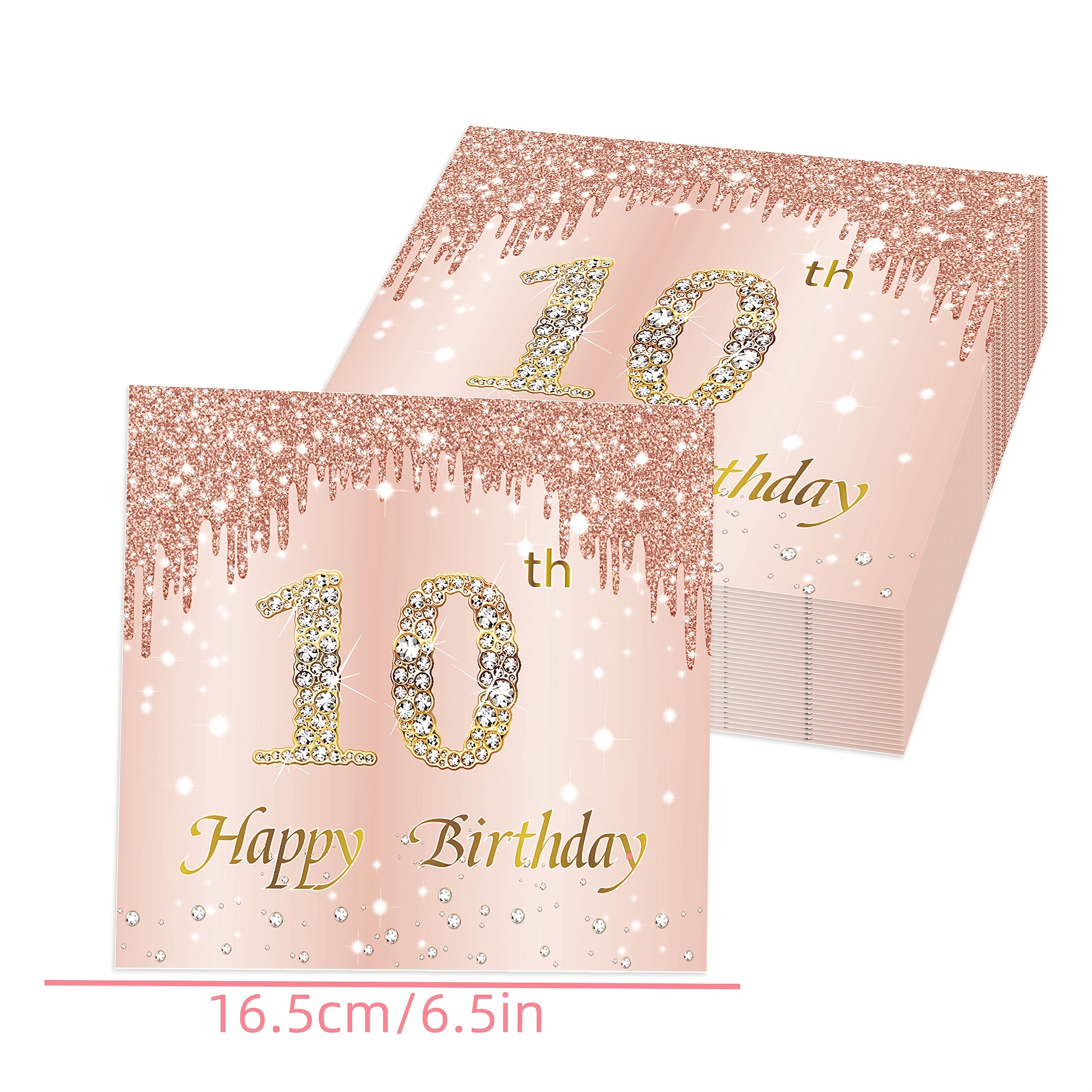 E-shop 40 Servietten für ein 10. Geburtstagsfest, mit rosa- und roségoldenen Designs, speziell für 10-jährige Mädchen, geeignet für 'Meine Zehner-' und