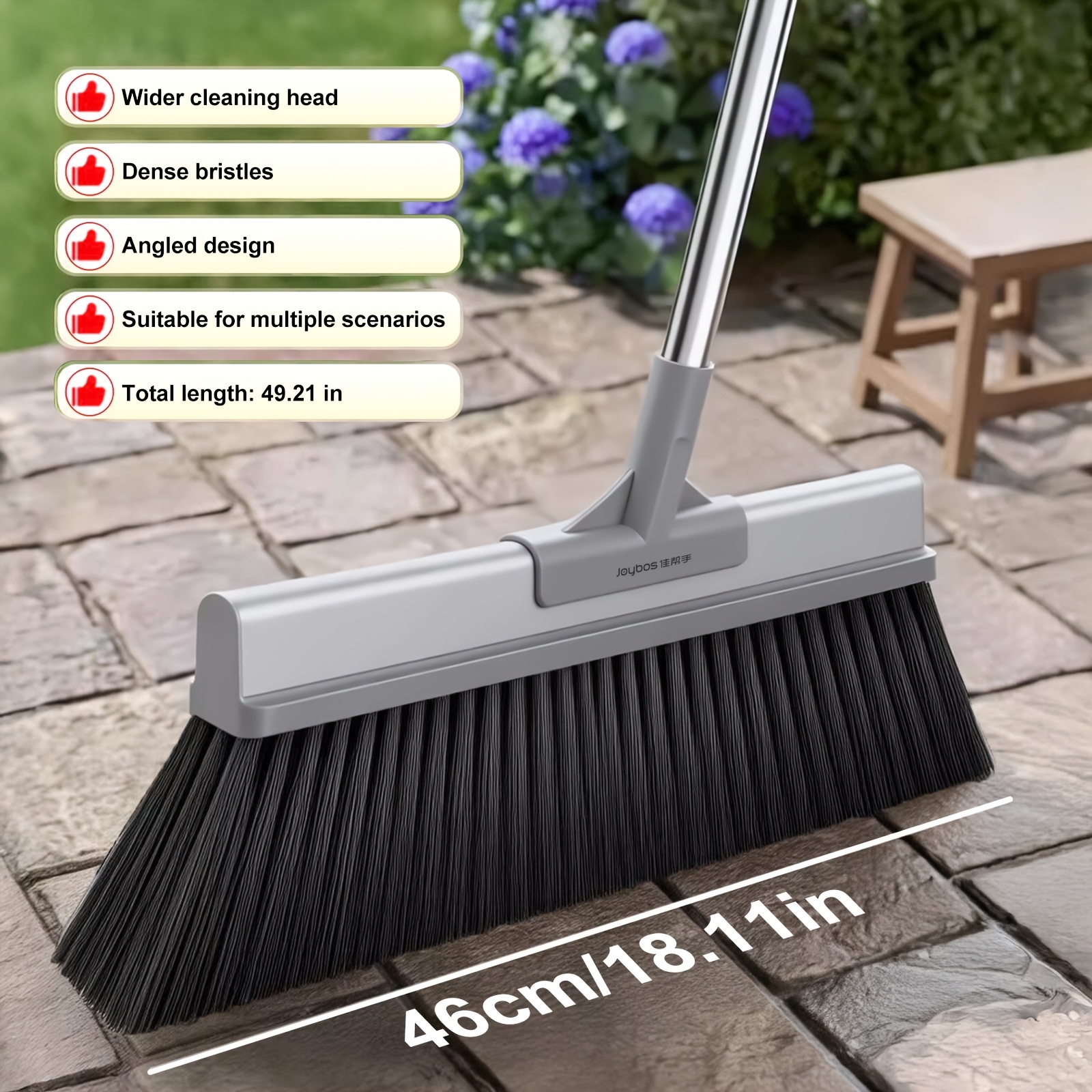 Heavy-Duty Long-Handled Broom with Extended Pole & Hard Bristles Suitable for Home, Yard, Garden, Patio, Street Sweeping - Durable Plastic Floor Broom for Commercial/Residential Use, Hard Floor Compatible for Fallen Leaves, Weeds, Debris Removal