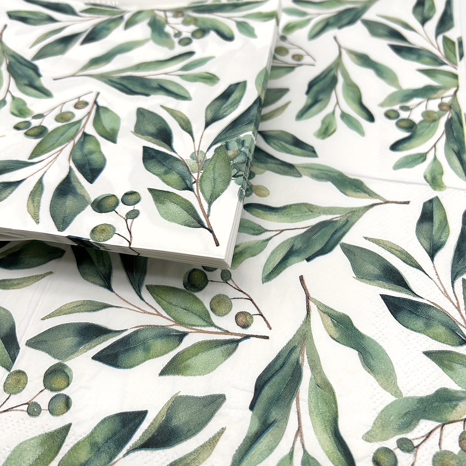 E-shop Packung mit 1/20 Blättern, Eukalyptusblatt-Druck Servietten, Blumen- Baumblattpapierhandtücher, Papierdecke für westliche Restaurants,