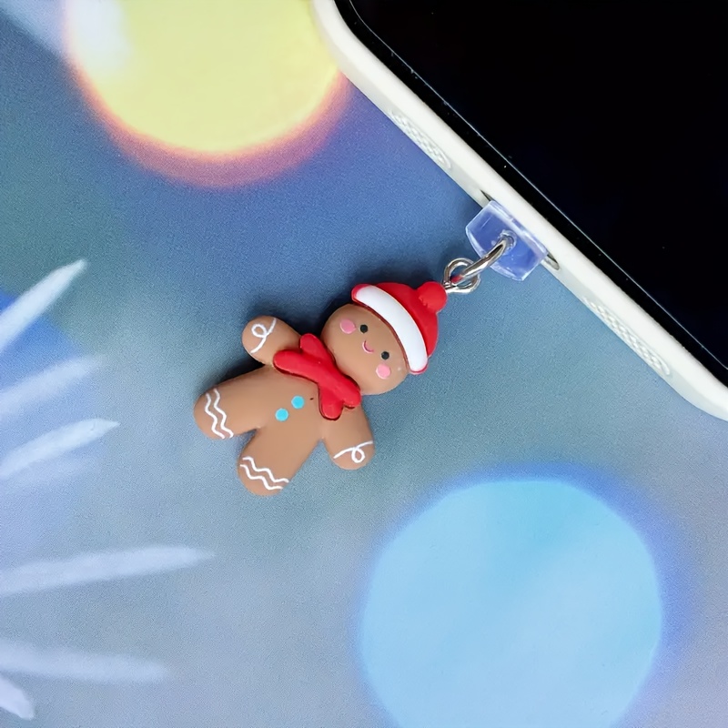 TEMU 1 pièce Bouchon -poussière décoratif de en pain d'épices de Noël, compatible avec les ports iPhone et Type-C, capuchon -poussière pour port de