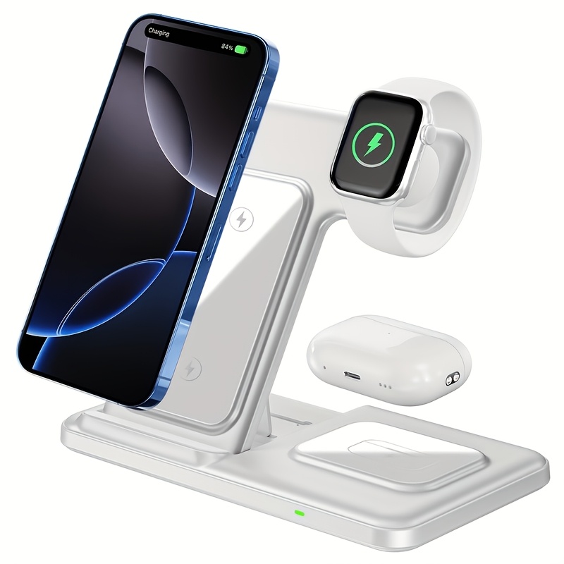 TEMU Neohost Support de chargement fil 3-en-1, Support de chargeur pliable rapide 15W, Livré avec adaptateur QC3.0, Compatible avec iPhone
