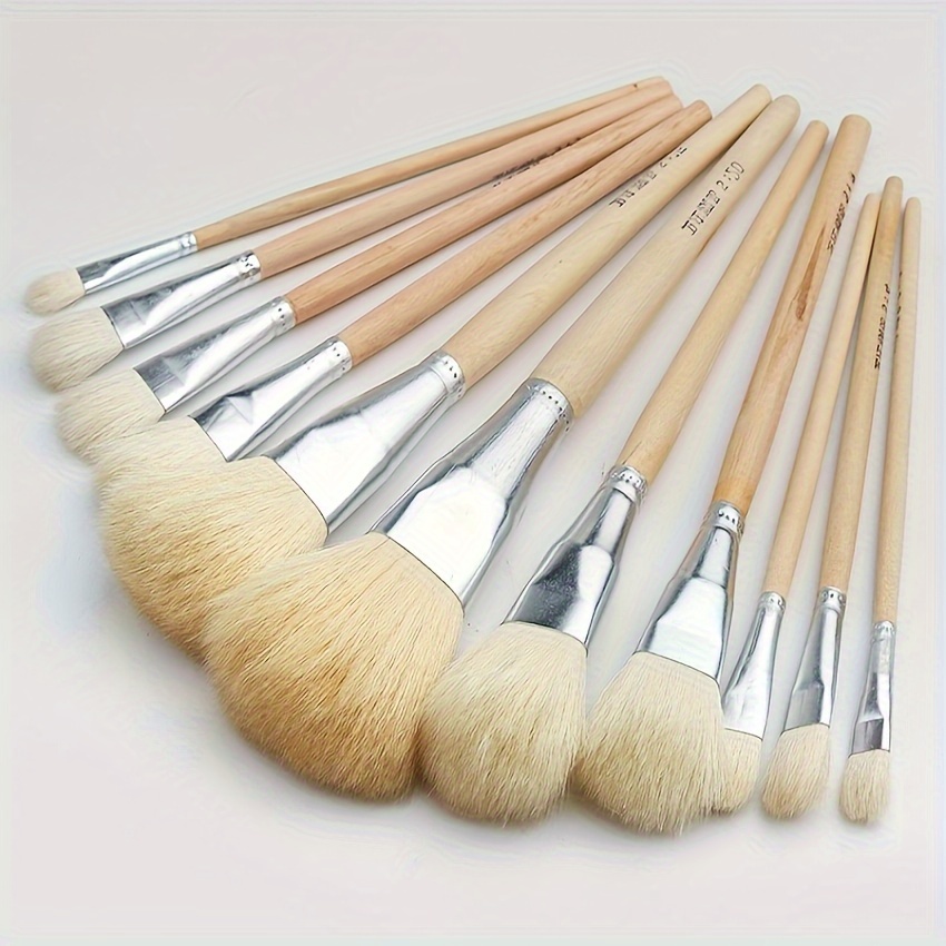 

11-piece Set Of High-quality Soft Goat Hair Round Paintbrushes For Fine Art, Ceramics, And Craft Painting - Precision Smooth Sketching Brushes With Wooden Handles.