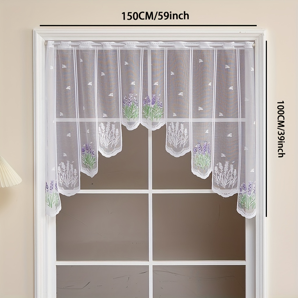 1pc Lavender-inspired Sheer Curtain Panel - Classic Design, Light-filtering Polyester With Rod Pocket, Machine Washable, Floral Pattern For Living Room & More, Kitchen Curtains