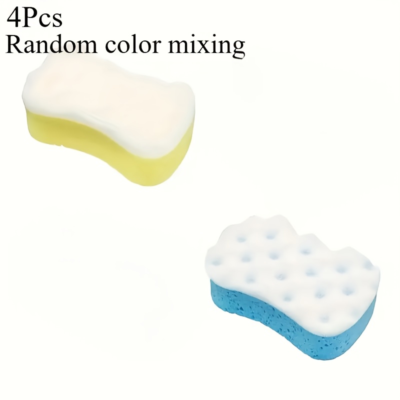 4-pack Random Exfoliating Bath Sponge And Body Scrub Block, Dual Texture Massage For Beige Cleansing And Moisturizing, Light Beige Friendly Pumice Particles For Relaxation