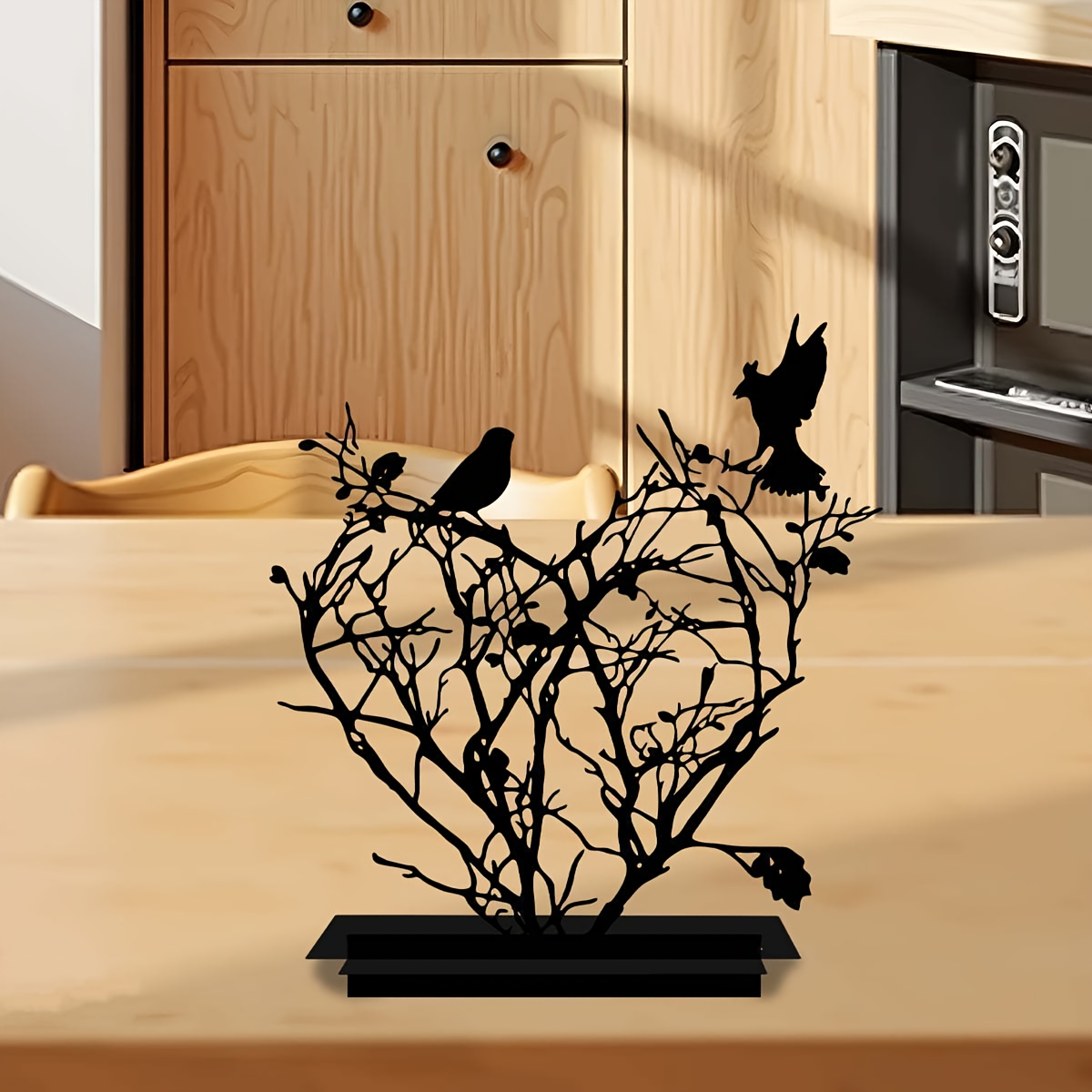 TEMU 1pc Black Tree Of Life Heart-shaped Bird Desktop Sculpture Ornament Home Desk Decor Art Living Room & Office Desktop Ornament Entranceway,