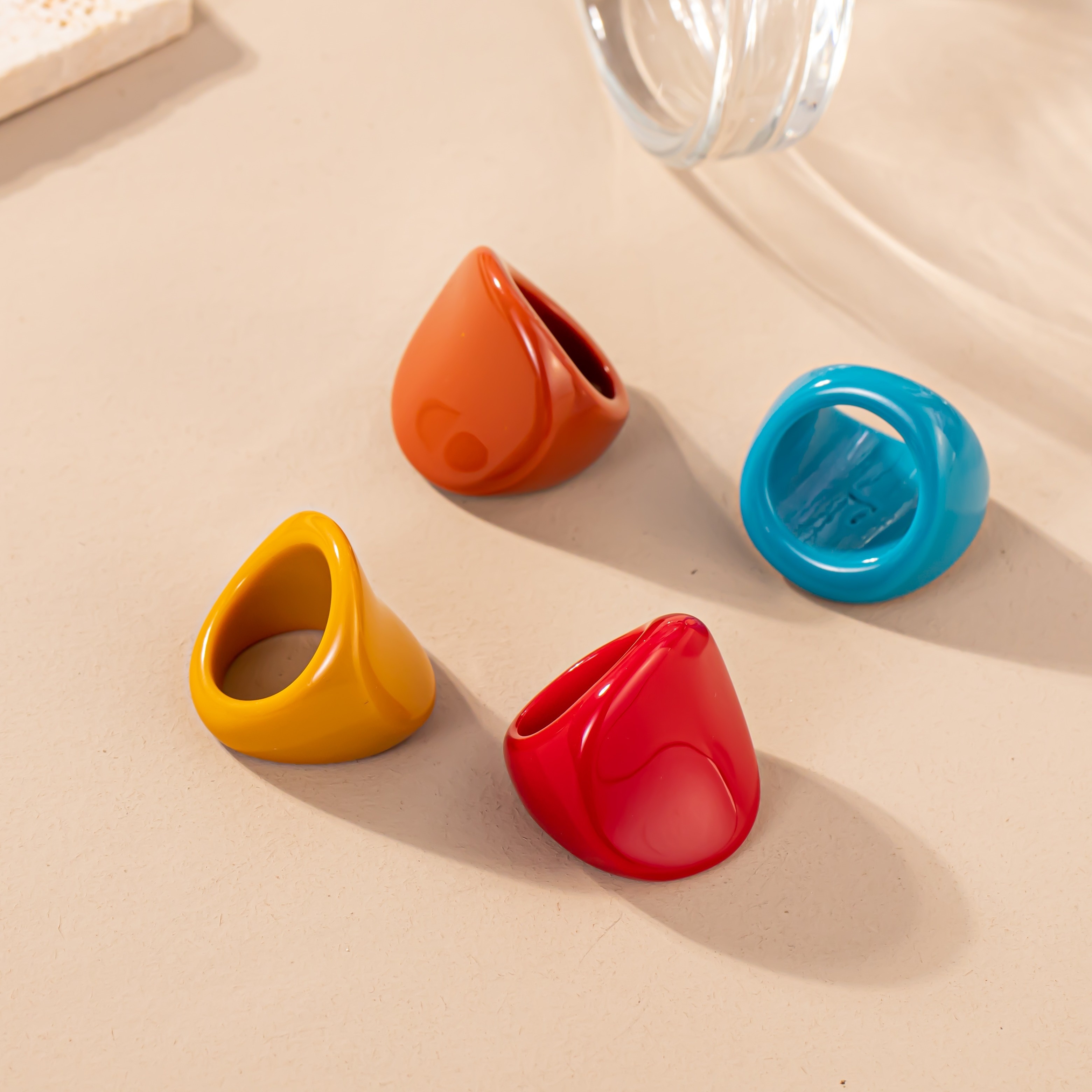 Simple And Versatile Resin Geometric Texture Ring Colorful Ring Set