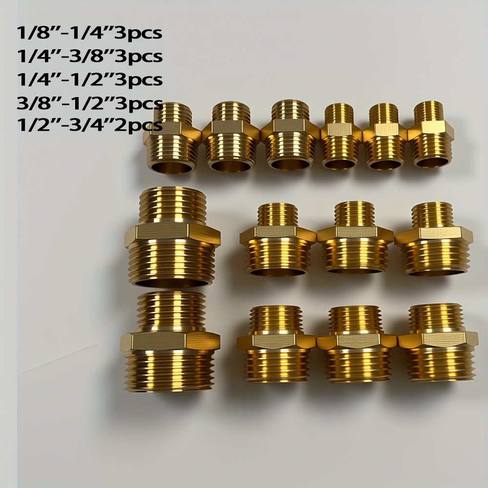 12/14pcs Set, Hexagonal Brass Pipe Fittings, With Reducing Or Straight Diameters, Suitable For Pneumatic Systems, Pipeline Equipment, Automotive Manufacturing, Sizes : 1/8", 1/4", 3/8", 1/2", And 3/4"
