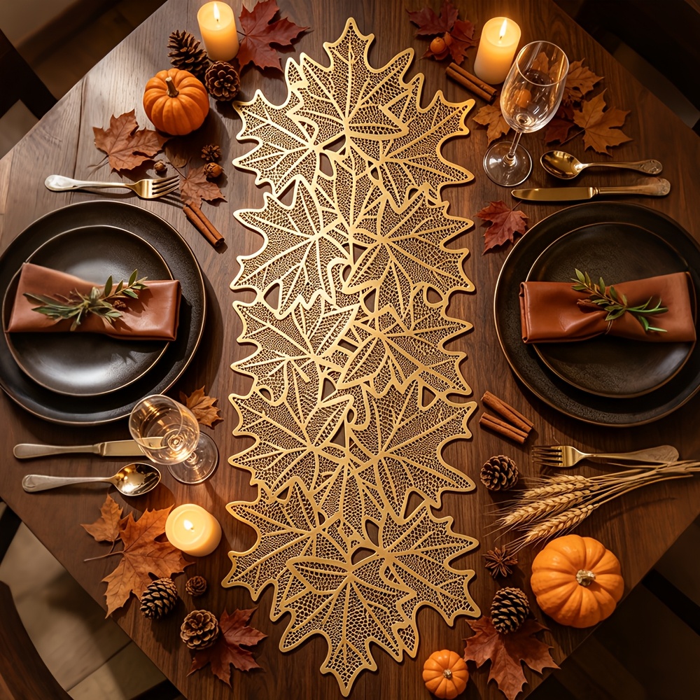 TEMU 1pc Maple Leaf Pattern Pvc Table Runner, Autumn Theme Home And Restaurant Decor, Party Table Decoration Gift, Holiday Theme Table Mat