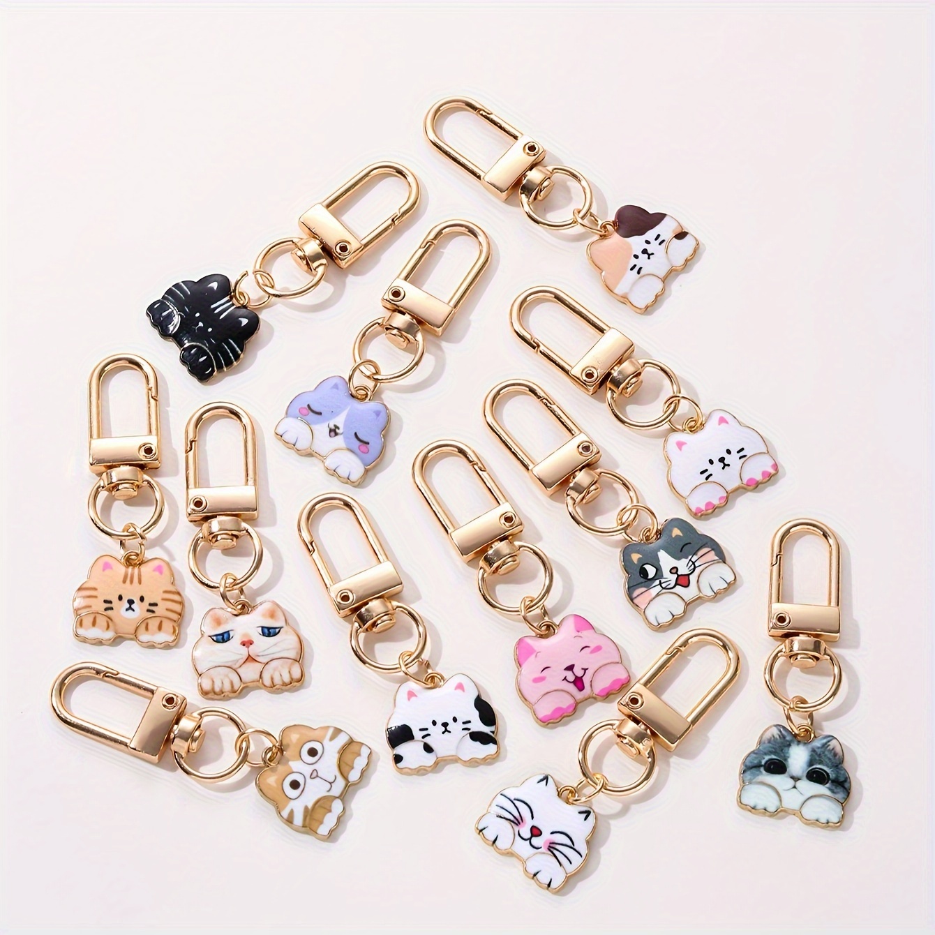 

12-pack Cartoon Cat Keychains Set, Cute Animal Alloy Key Rings, Backpack Charms, Keyring Accessories For Women, Carabiner Clip For Decoration, Birthday Gift Ideas