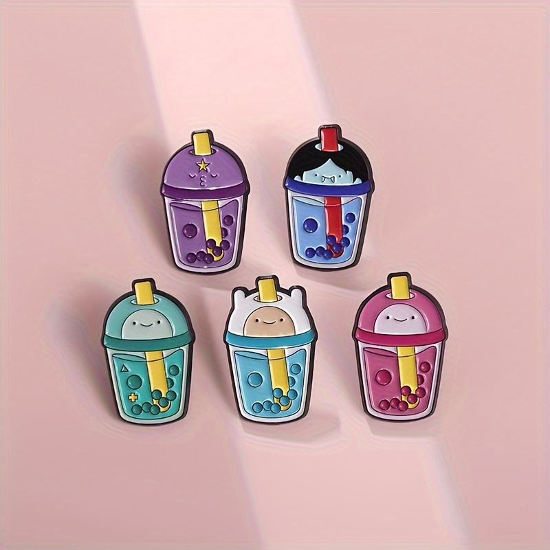 

5pcs Adorable Cartoon Bubble Tea Enamel Lapel Pins, Alloy Metal Brooches For Backpack, Coat, Hat Decoration, Fashion Accessories For Men And Women, , Suitable, Gift For Friends