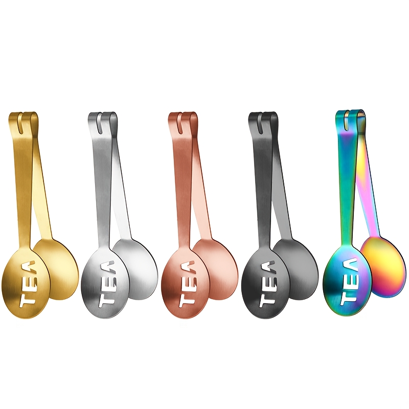 TEMU 5pcs Stainless Steel Tea Bag Squeezer, Tea Bag Tongs, Tea Bag Squeeze Spoon For Loose Tea, Tea Bags, Ice Cubes And Sugar, Kitchen Tea Additions