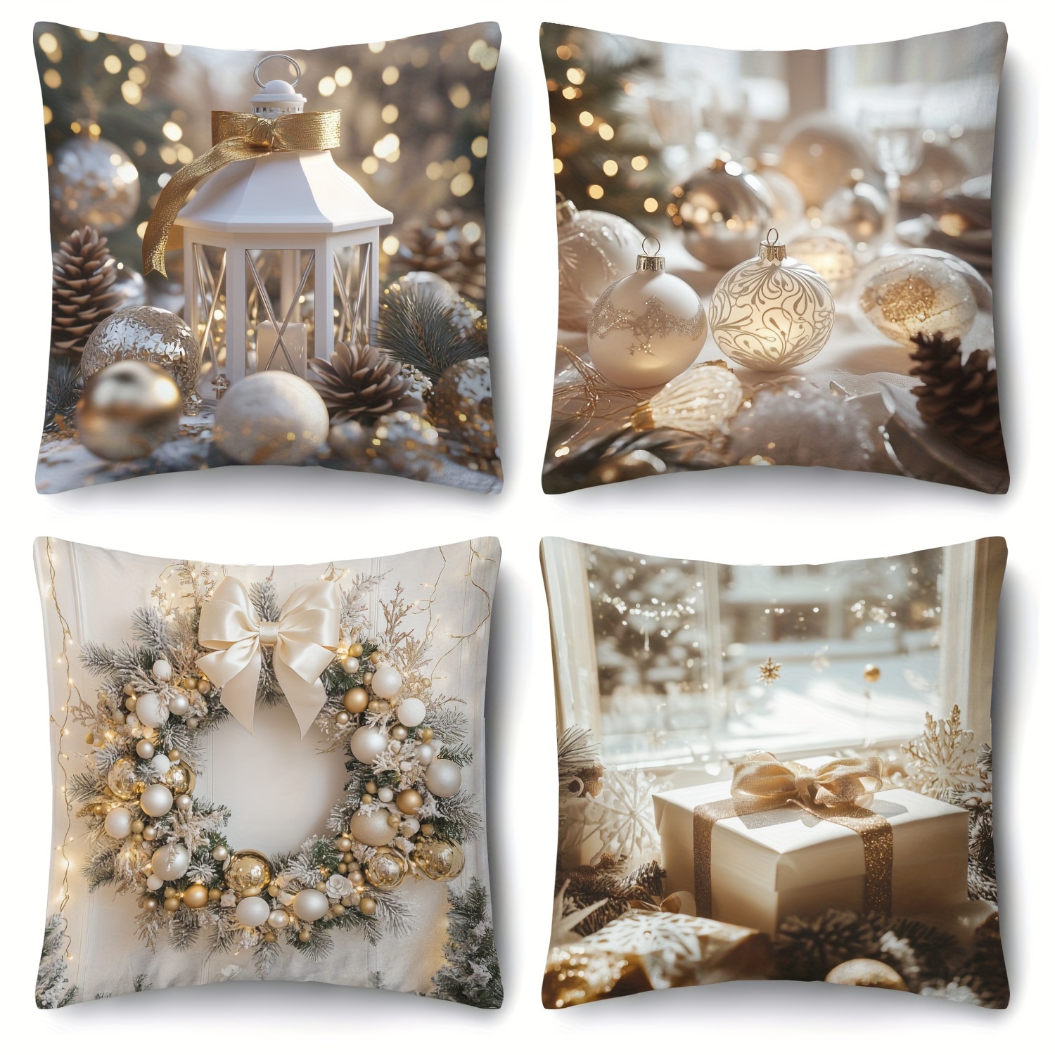 

4pcs Christmas Pillowcases Set, 18x18 , , , , Printed Christmas Decor, Washable, For Sofa, Bed, , No