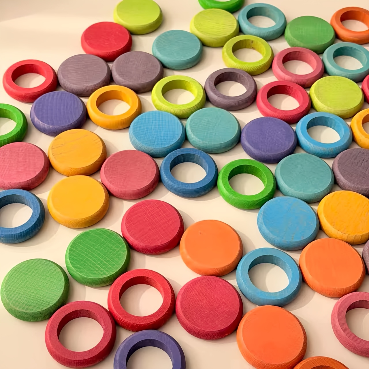 Creative Solid Wood Round Cake Ring Blocks, Educational Stacking Toy
