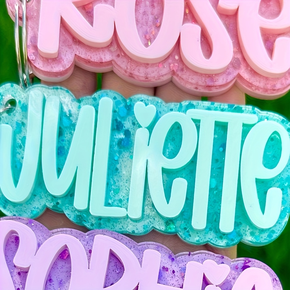 TEMU 1 Gepersonaliseerde Acryl Glitter Sleutelhanger - Naam- en Letterontwerp, Ronde Hanger met Glitter Versieringen, Geschikt voor Rugzakken,