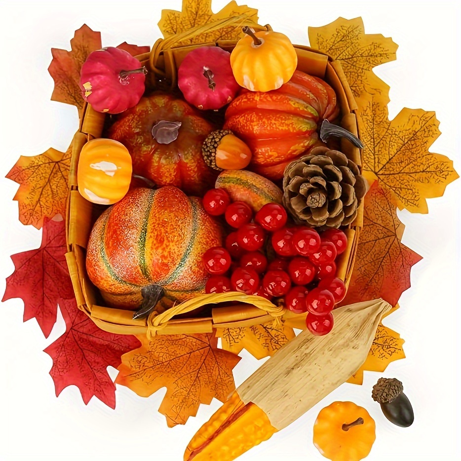 

49-piece Artificial Pumpkin Decor Kit - Thanksgiving Centerpieces, Plastic , Pine Cones, And - , Weddings, And Home Decorations - Suitable For 14+