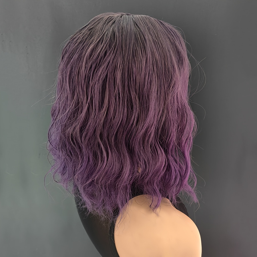 purple curly wavy wig bangs natural wavy wig air bangs short Temu