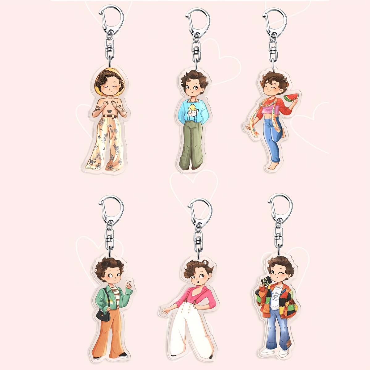 TEMU 2d Flat, 2d Flat 6pcs Set Cute Acrylic Keychain, For Fans. Suitable For Bags And Keys, Usable As Cosplay Accessories, Car Keychains, Backpack
