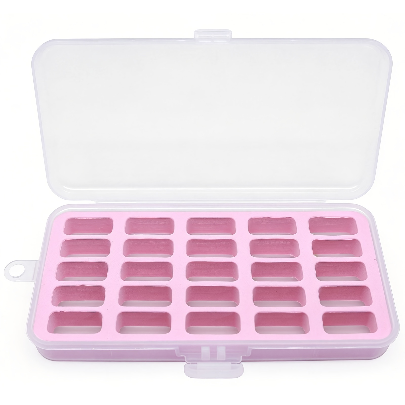 TEMU 25-compartment Large Spool Storage Box With Transparent Lid & Thickened Sponge Base - Light Pink Plastic Suitable For Crafts, Sewing, Thread