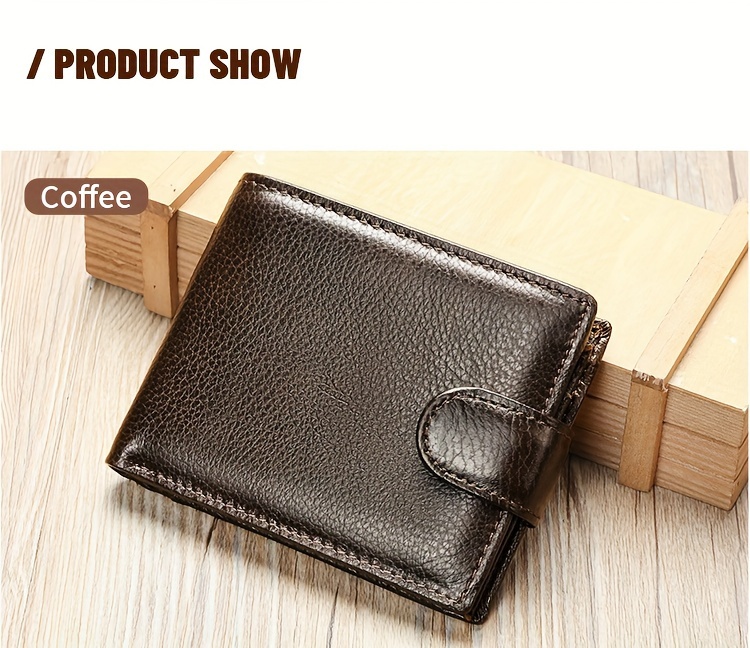 Men'S Genuine Leather Wallet, Minimalist Multi-Grid Card Case, Top Layer Cowhide Short Wallet