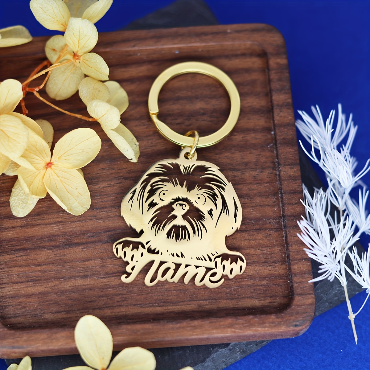 TEMU Custom Shih Tzu Keychain, Adorable Design With Name Engraving, Stainless Steel Keyrings For Men And Women, Perfect Gift For