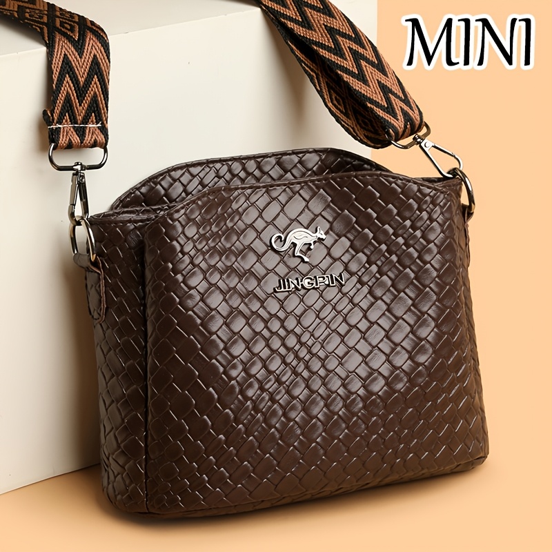TEMU Luxury Vintage-style Women's Shoulder Bag | Pocket Multi-functional Woven Texture Practical Small Square Bag, With Contrast Color Geometric