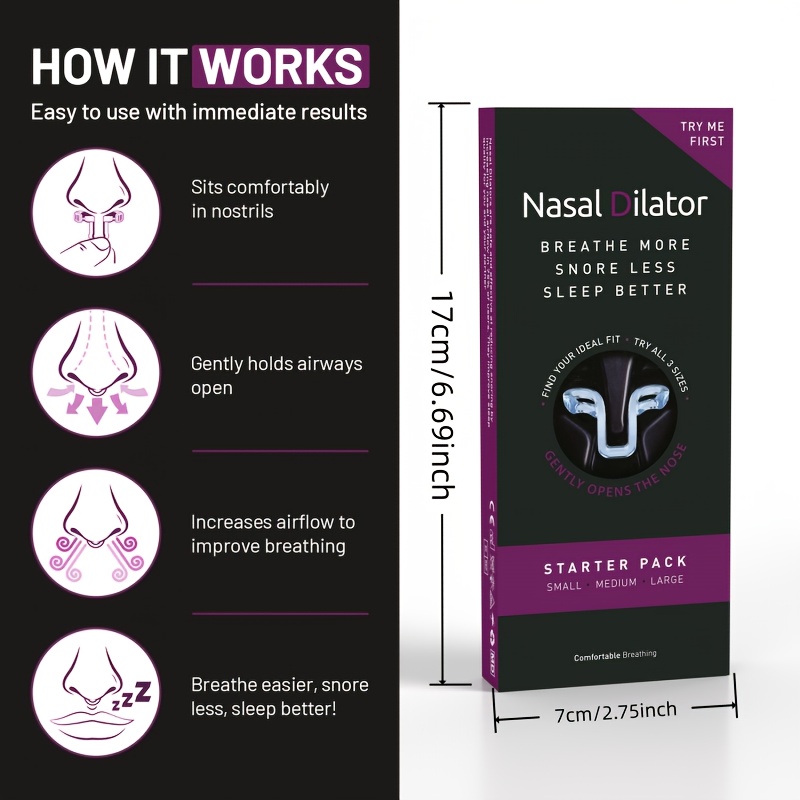 Nasal Dilator Snoring Solution Starter Pack - Snore Less & Sleep Better, Comfortable Breathing Aid for Improved Airflow, No Power Needed, Easy to Use, Sleep Apnea Treatment | Ergonomic Design | Plastic Construction, Snoring Solution - Image 3