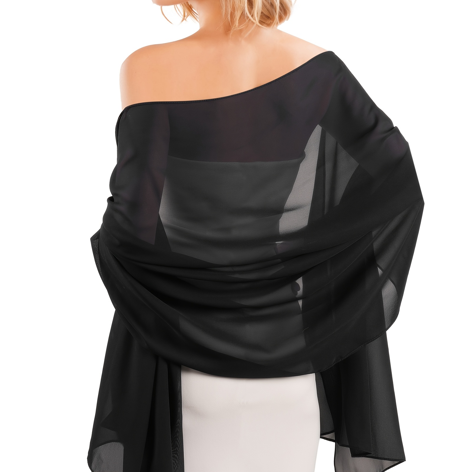 TEMU Shawls and Wraps Women Clearance elegant black chiffon shawl wrap women lightweight sheer - Temu