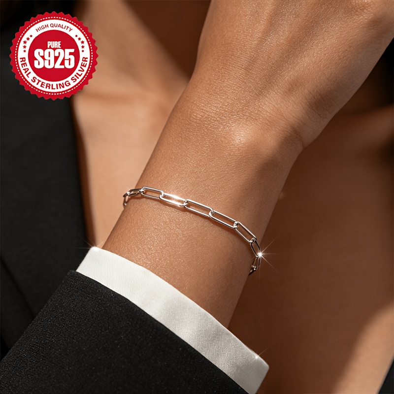 Women's S925 Silvery Paperclip Bracelet, Minimalist Design