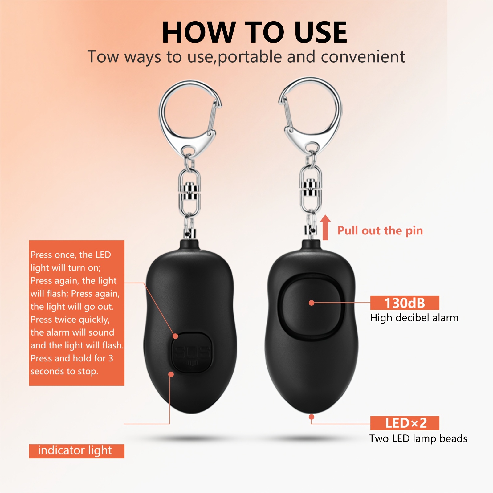 Rechargeable Personal Alarm 130dB Alarm Personal Safety Alarm Rechargeable LED Light for Women Elderly Personal Alarm Keychain Alarm