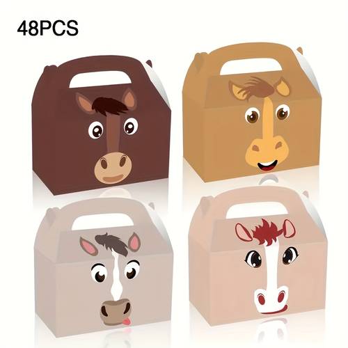 12 24 36 48pcs party favor gift paper carry boxes horse party gifts horse party favor bags brown western cowboy party supplies horse themed gift boxes horse party decorations