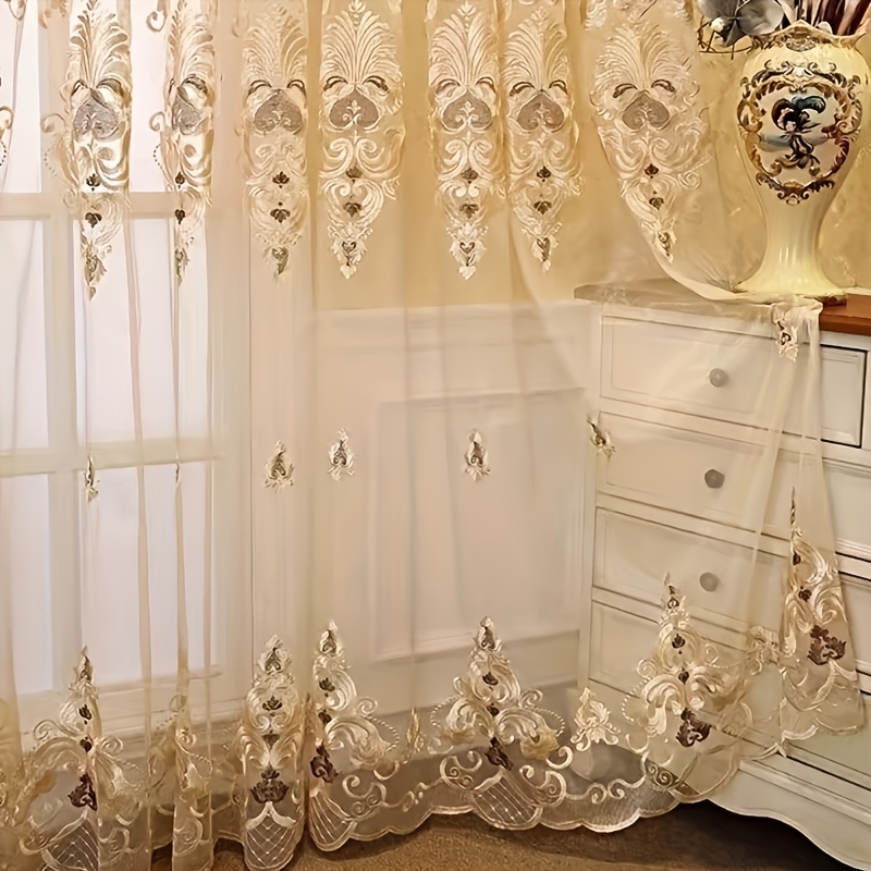 TEMU 2pcs Luxury European Sheer Curtain Set, High-end Floral Pattern For European, American, And Chinese Styles, Suitable For Living Room, Dining