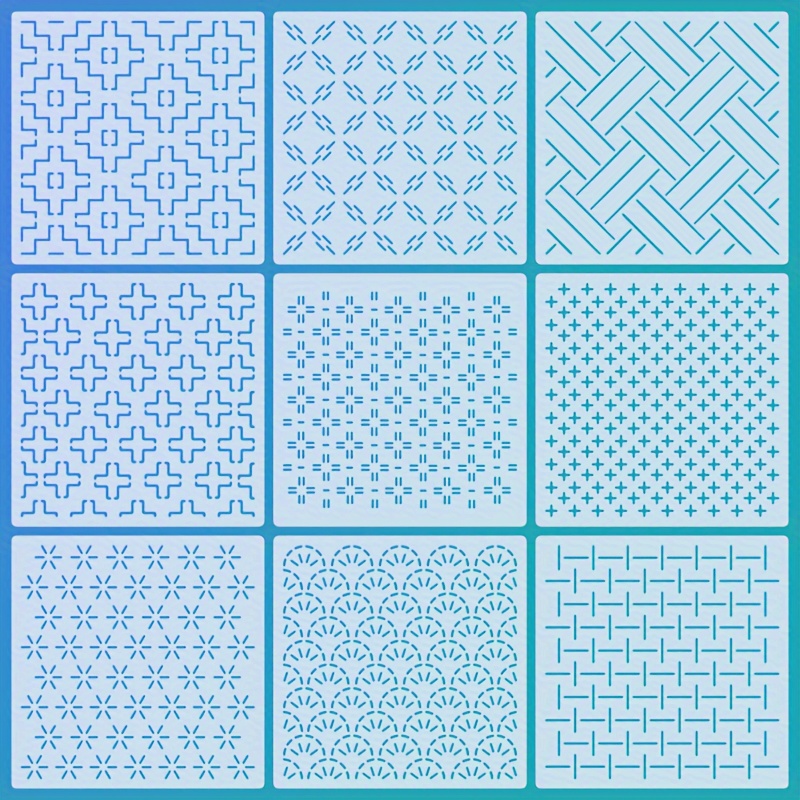 

9pcs Embroidery Stencil Set - 7.9" Square, Reusable Pet Templates For Diy Crafts On Fabric, Wood, Glass & More